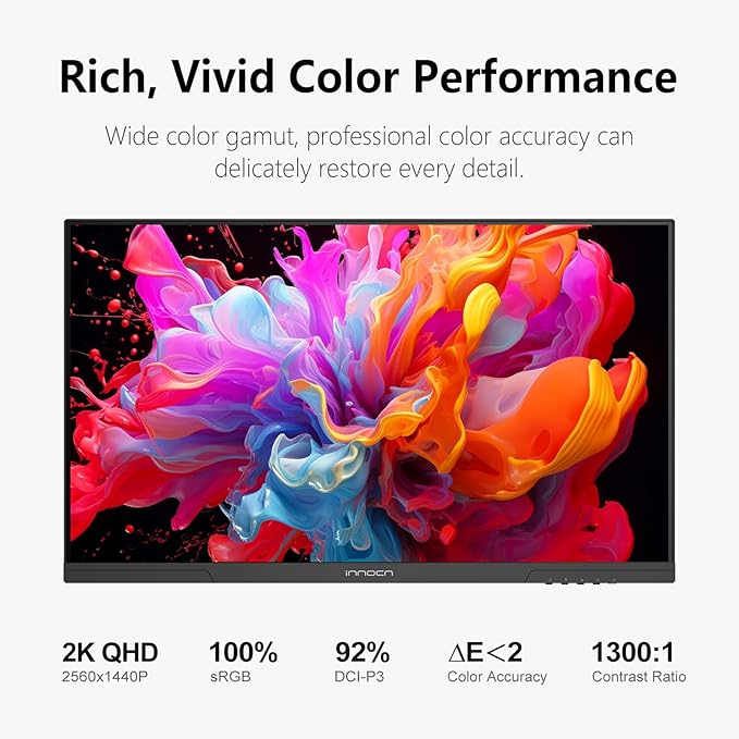 INNOCN 27" 2K 1440P QHD Monitor 100Hz IPS PC Computer Monitor for Mac Laptop, 65W USB C, HDMI, DP, Built-in Speaker, Eyes Care, Height/Pivot Adjustable, VESA Mountable - Black, 27D1Q