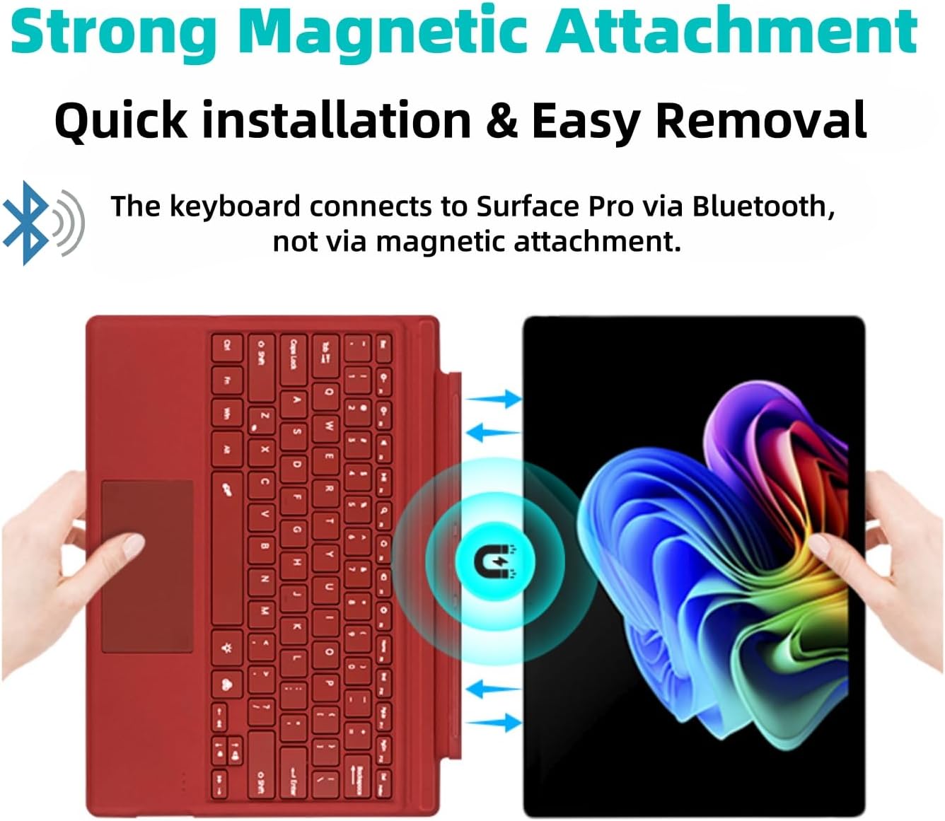 Keyboard for Microsoft Surface Pro Copilot+ (11th Edition) / Pro 11 / Pro 10 / Pro 9 / Pro 8 / Pro X, 13 inch, Detachable Type Cover with Touchpad, 7-Color Backlit & Pen Holder (Red)