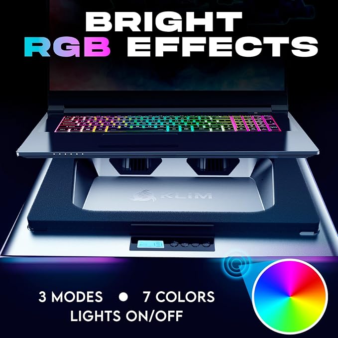 KLIM Everest Laptop Cooling Pad | Powerful 4300 RPM Turbo Fans | Sealed Foam for Maximum Cooling | Protect Your Gaming Laptop from Overheating | Fits 14” to 17.3” Laptops | RGB Lights