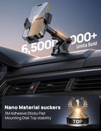 [2025 New] Dashboard Phone Holders for Your Car (+Vent Hook)[Military Grade Stable] Car Cell Phone Holder, Non-Slip Silicone Carbon Fiber Car Phone Mount, Rotatable Suction Cup for All Phone, Gold