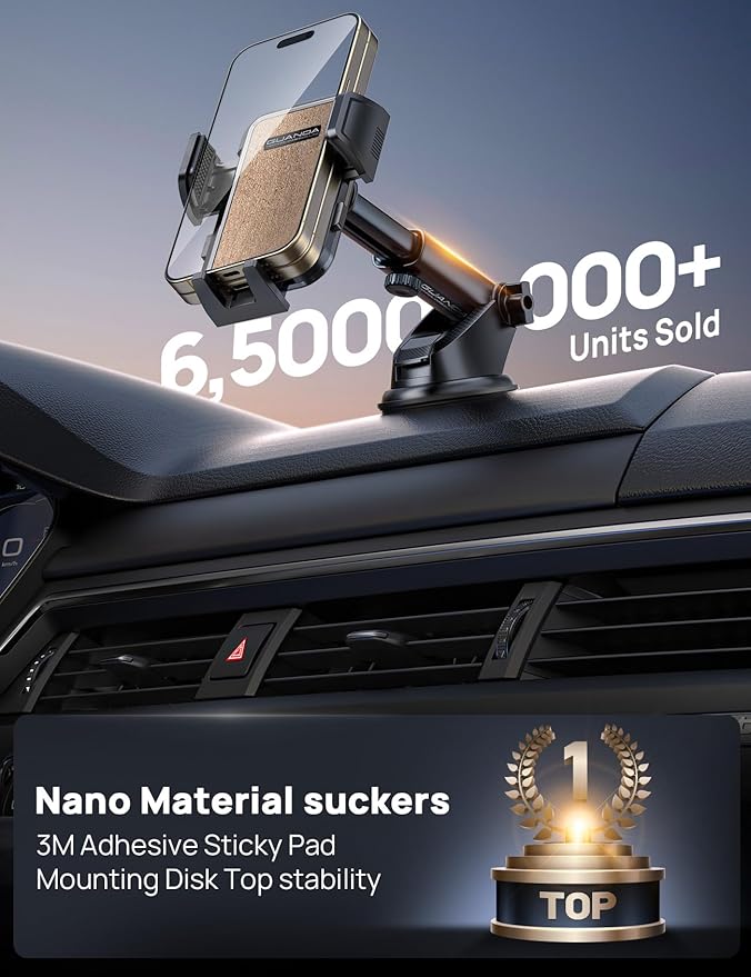 [2025 New] Dashboard Phone Holders for Your Car [Military Grade Stable] Phone Holders for Your Car, Non-Slip Silicone Carbon Fiber Car Phone Mount, Rotatable Suction Cup for All Phone, Gold