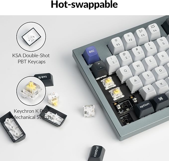 Keychron Q5 Pro QMK/VIA Wireless Custom Mechanical Keyboard, 96% Layout with Programmable Knob, KSA Double-Shot PBT Keycaps with Hot-swappable K Pro Banana Switch for Mac Windows Linux - Gray