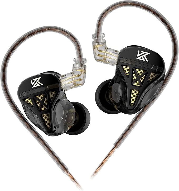KZ DQS in Ear Monitor Headphones,Dynamic Driver Semi-Open HiFi Bass Earbuds Earphones with Detachable Cable Noise Isolating Earbuds 3.5MM Jack Plug for Smartphones/PC/Laptop/Tablet(Black,Without Mic)
