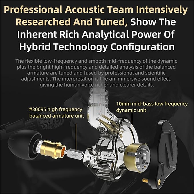 KZ ZSN PRO X Gaming Earbuds in Ear Monitor Headphones, High Fidelity IEMS Earphones, Hybrid Dual Driver Wired Earbuds with 1BA 1DD Detachable Tangle-Free Cable for Computer Tablet (Black, without Mic)