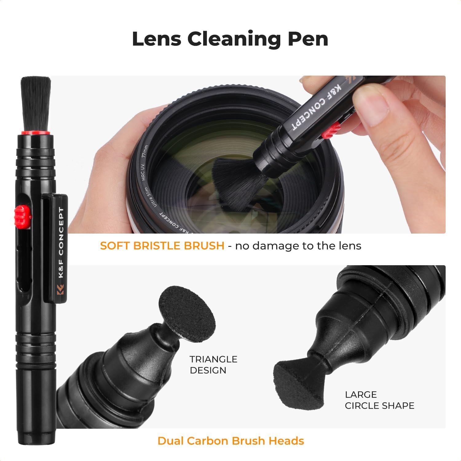 K&F CONCEPT 25-1 Professional Camera Cleaning Kit for DSLR Cameras with APS-C Sensor Cleaning Swabs/60ML&20ML Lens Cleaner/Cleaning Wipes/Camera Blower/Lens Pen Brush/Microfiber Cloths/Carrying Case