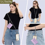 Clip and Go Strap for Phone Silver Metal Chain with Purple Pouch Wallet Crossbody Phone Lanyard for Women with Cell Phone Stand Holder 2 Patches Tether Adjustable Anti Theft for iPhone 16 Pro 15 All