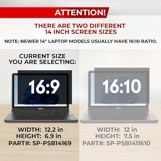 14 Inch 16:9 Laptop Privacy Screen Filter - Privacy Shield and Anti-Glare Protector