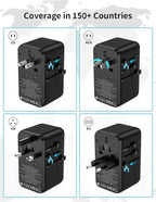 MOMAX Universal Travel Adapter, 100W Fast GaN International Power Adapter, 2PD USB-C+2QC USB-A Travel Adapter, US, UK, EU, AU Travel Adapter Worldwide for Laptops, Tablets, Phones, Vision Pro