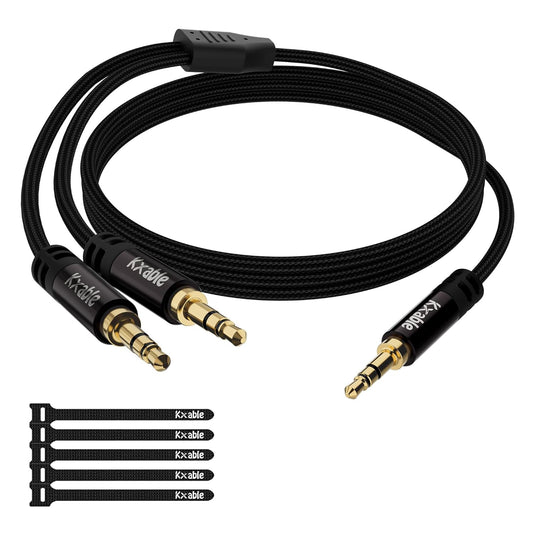 1/8 Inch TRS Stereo Y Splitter Cable 4FT, 3.5mm Male to 2-Male Y-Splitter Stereo Audio Cable, for Cell Phone PC Laptop, Speaker, Headphones, Suitable for Switching or Two Sets of Speakers