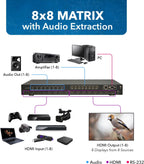 OREI 8x8 HDMI 4K Matrix Switch/Splitter, (8-Input, 8-Output) with Remote Control Supports UltraHD 4K@60Hz 4:4:4, HDR, YUV, HDMI 2.0, HDCP 2.2, 3D, 1080p, 18 GBPS - ARC, EDID (4K & 1080p Together)