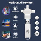 Photo Stick 128GB-Auto-Secure-Backup-USB-Flash-Drive-Saver-Memory-Stick-Photo-Finder for Phone/iPhone/iPad/Android/PC-4-in-1-Thumb-Drive-External-Storage for All Devices,Backup Photos,Videos,Contacts