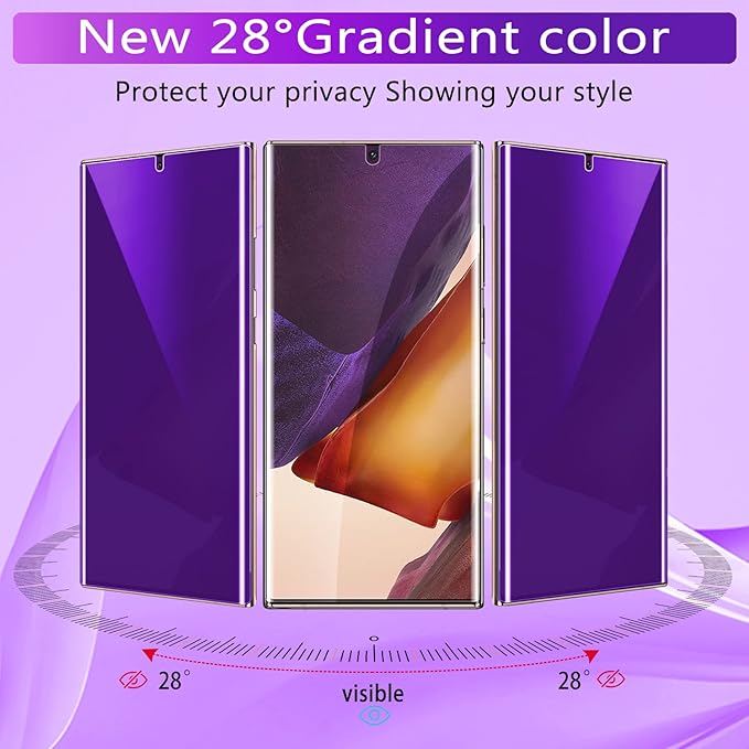 [2+2 Pack] Lesakit Anti-Blue Light Privacy Screen Protector for Samsung Galaxy Note 20 Ultra 6.9 inch with 2 Pack Camera Lens Protector, [Support Fingerprint ID] Anti Spy TPU Flexible Screen Protector- Purple