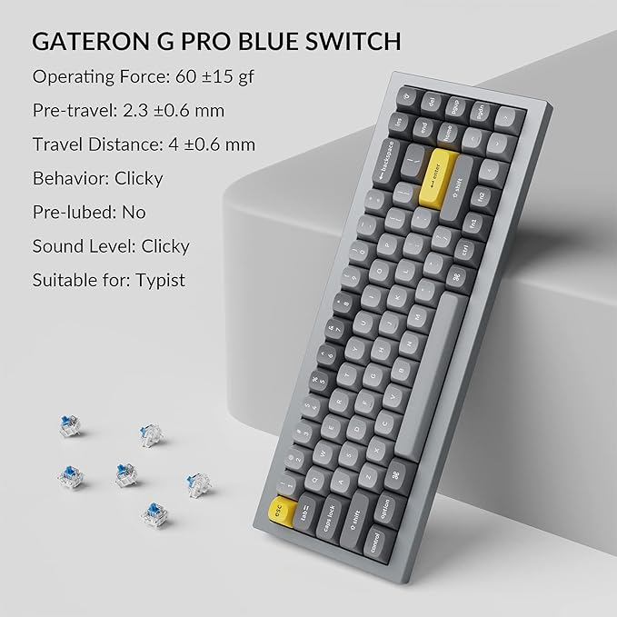 Keychron Q7 Wired Custom Mechanical Keyboard, 70% Layout QMK/VIA Programmable Macro with Hot-swappable Gateron G Pro Blue Switch Double Gasket Compatible with Mac Windows Linux (Grey)