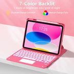 Touchpad for iPad A16 11th/10th Generation Case with Keyboard, 7 Color Backlit 360 Rotation Cover with Pencil Holder,Detachable Keyboard for iPad 11 inch 2025/10th Gen 10.9'' 2022 (Watermelon Red)