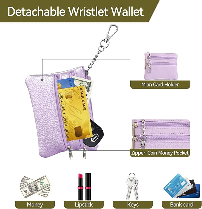 Clip and Go Strap for Phone Silver Metal Chain with Purple Pouch Wallet Crossbody Phone Lanyard for Women with Cell Phone Stand Holder 2 Patches Tether Adjustable Anti Theft for iPhone 16 Pro 15 All