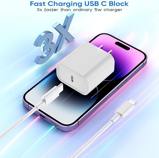 10FT iPhone Fast Charger,[Apple MFi Certified]10Foot Extra Long USB C to Lightning Cable PD Fast Charger iPhone Block Cubes Adapter Quick Charging for iPhone14 Pro Max/14 Plus/13 Pro/Mini/12/11/X,iPad