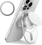 Sinjimoru Phone Grip Stand, Compatible with MagSafe, Adaptor Ring Included, 3000G Kickstand for iPhone 16/15/14/13/12. M-Tap Tok Stand Clear White