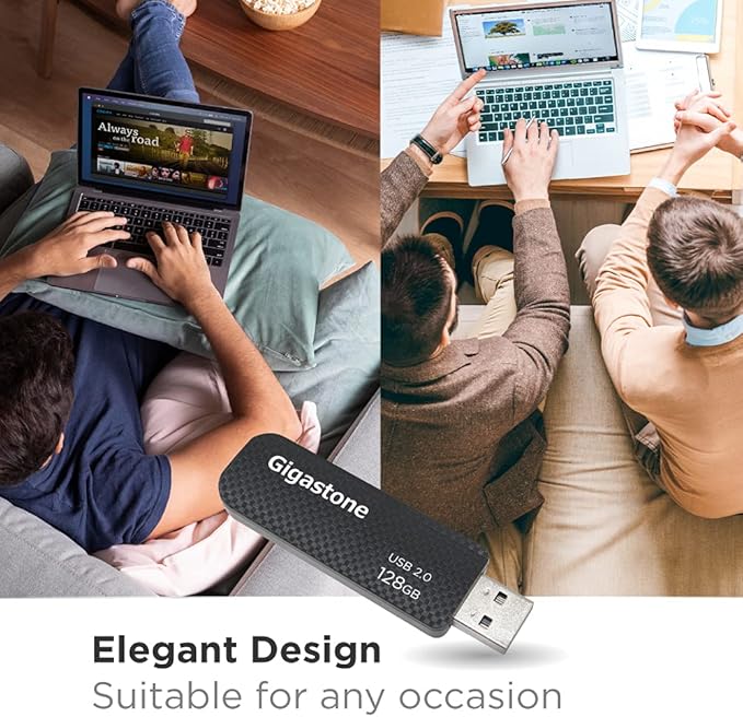 GIGASTONE V30 128GB USB 2.0 Flash Drive 2-Pack, Capless Retractable Design Pen Drive, Carbon Fiber Style, Reliable Performance & Durable