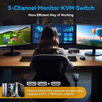 8K HDMI 2 Displayport KVM Switch 3 Monitors 2 Computers DP 1.4 8K 60Hz 4K 120Hz Display Port for Two PC Share Triple Monitor and 4 USB 3.0 Peripherals Support Extended and Duplicate Mode