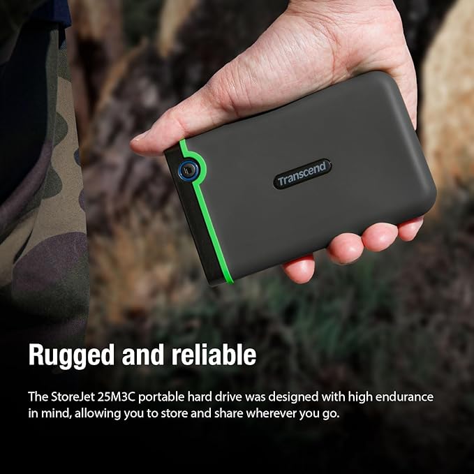 Transcend 4TB SJ25M3C, USB 3.1 Portable Hard Drive Rugged, Anti-Shock Resistant, Compact and Lightweight with Lightning-Fast Speeds, One Touch Backup Button, Type C, Iron Grey - TS4TSJ25M3C
