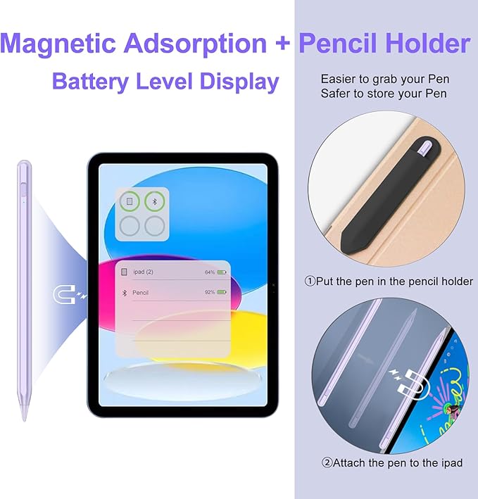 Stylus Pen for iPad 2018-2025 with Palm Rejection, Apple Pencil for Pad11th/10th/9th/8th/7th/6th Gen, iPad Pro 11/12.9 inch, New iPad Air 2025 11&13-inch(M3/2) /5th/4th/3th Gen, iPad mini 6th/5th