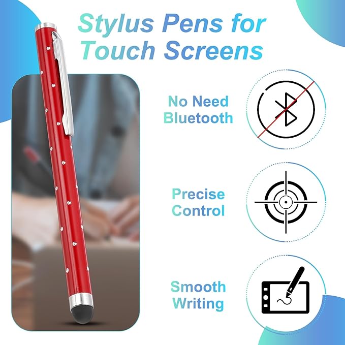 PATIKIL Stylus Pens for Touch Screens, 6 Pcs High Precision Universal Bling Stylus Crystal Metal Capacitive Pen for Touch Screen Devices Phone Tablets Laptop, Red