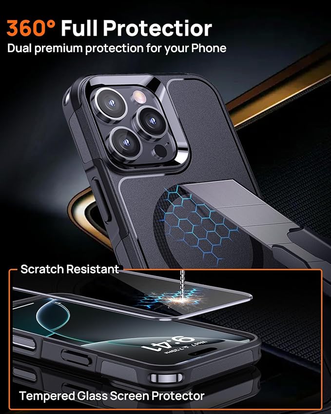 Lanhiem Magnetic for iPhone 16 Pro Max Case, with [2 Pcs Privacy Screen Protector] [Compatible with MagSafe] Shockproof Heavy Duty Military Protective Phone Case Cover for iPhone 16 Pro Max (Black)