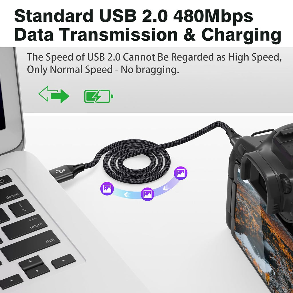 AGVEE 6.6ft Mini USB Cable, Braided Durable USB-A to Mini-B Charger Charging Cord for TI-84, Garmin GPS, Go-Pro Hero 4 3 2 HD, PS3 Controller, Canon Camera, Blue Yeti Microphone, Black