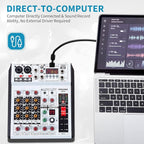6 Channel Audio Mixer Professional Sound Board Console w/99 DSP Effects 48V Phantom Power Bluetooth USB Interface Stereo DJ Mixer Board for Karaoke Live Performance DJ Stage