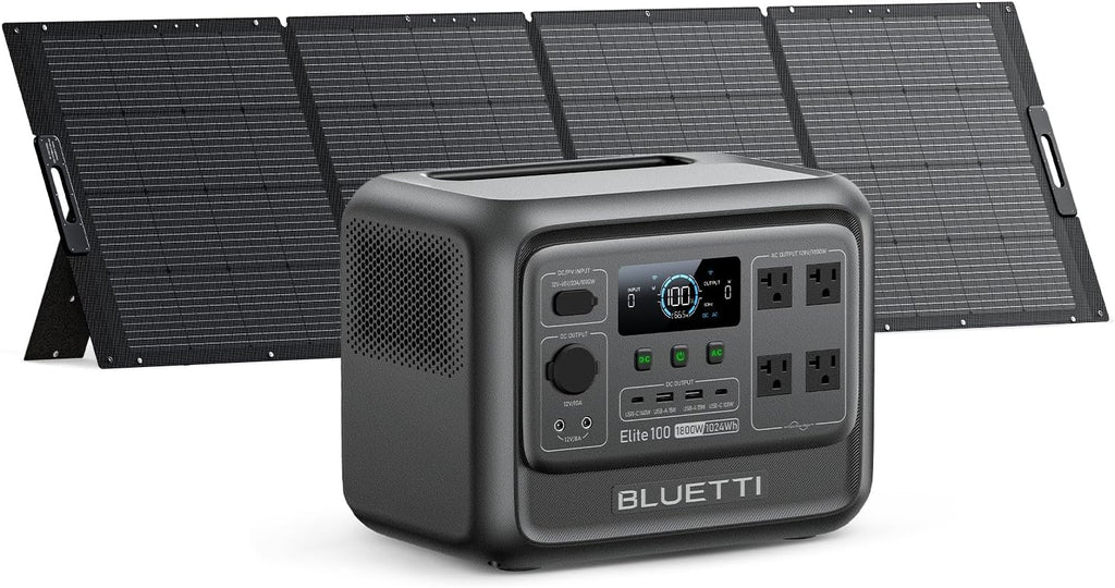 BLUETTI Elite 100 V2 Solar Generator with 350W Solar Panel (Ships Separately), 1024Wh Portable Power Station w/ 4 1800W AC Outlets, 35% Smaller, Ideal for Camping, Emergencies, Backup Power(2025 New).