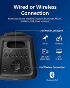 Philips X5206 bluetooth party speaker, portable with wheels, exciting light show, karaoke machine with microphone and Guitar Input, powerful bass & subwoofer, long playtime, perfect for outdoor events