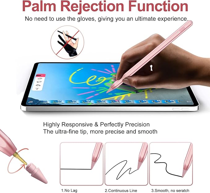Stylus Pen for iPad 2018-2025 with Palm Rejection, Apple Pencil for Pad11th/10th/9th/8th/7th/6th Gen, iPad Pro 11/12.9 inch, New iPad Air 2025 11&13-inch(M3/2) /5th/4th/3th Gen, iPad mini 6th/5th