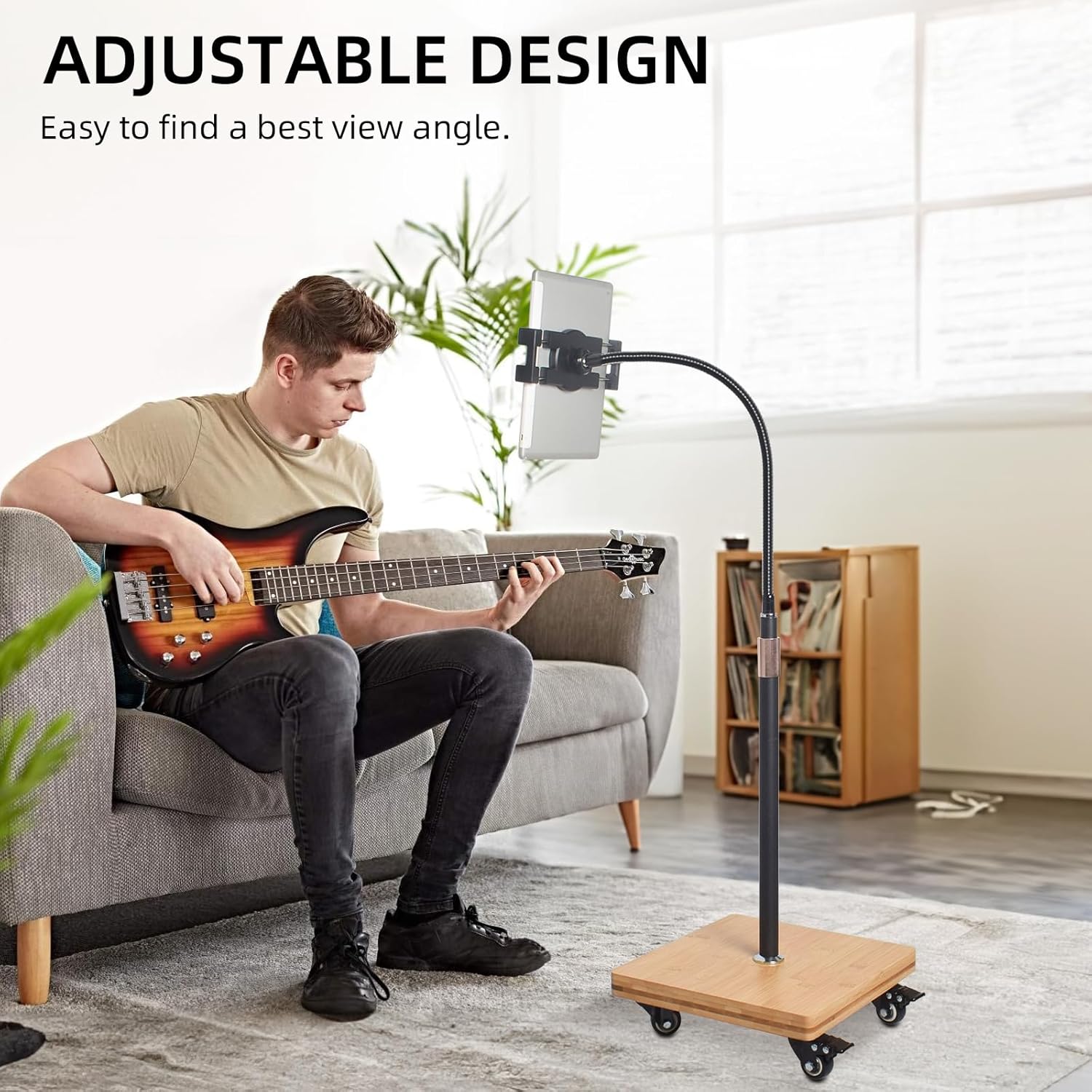 wishacc Tablet Floor Stand for Bed - Gooseneck Tablet Holder Mount with Adjustable Height and 4 Wheels, Compatible with iPad mini Air Pro 12.9/9.7, Galaxy Tab, Kindle, Cell Phones (4.7"-13")