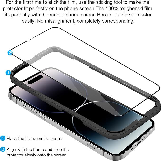 For iPhone 14 Pro Max Screen Protector Tempered Glass [Black Edge] Compatible with Apple Dynamic Island (2 Pack)