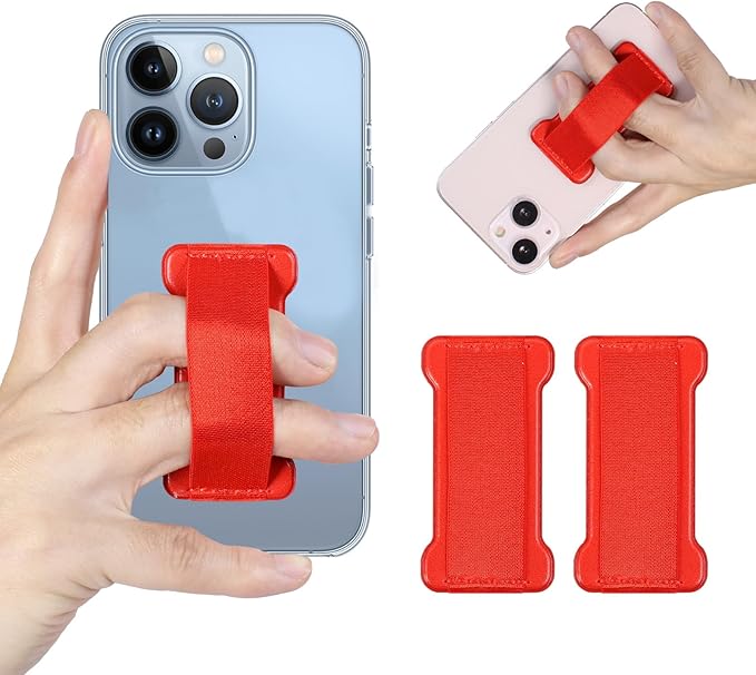 Phone Grip Holder for Hand, Universal Finger Strap Phone Holder, Finger Selfie Grip Compatible with Most Smartphones (Red) - 2Pack