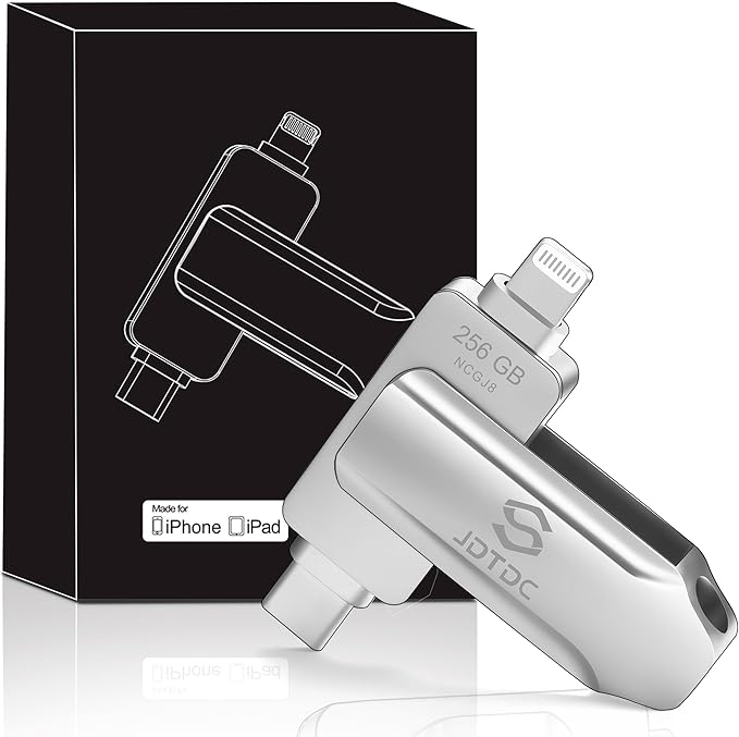 JSL JDTDC Apple MFi Certified 256GB Photo-Storage-Stick-For-iPhone-16-Flash-Drive External-Backup-Storage-iPhone-USB-Drive iPad Lightning USB C Photo-Stick Android Thumb-Drive-for-iPhone-Memory-Stick