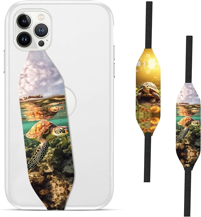 Phone Grip Strap - Reversible Finger Holder for Phone Back, Customizable Anti-Slip Design, Wireless Charging Compatible Detachable Holder for iPhone - Psychedelic Turtle