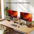 AMERIERGO Dual Monitor Stand Riser- 3 Shelf Screen Stand with Adjustable Length and Angle, 2 Extra Functional Slot Desktop Organizer Stand for PC, Computer, Laptop (Rustic Brown)