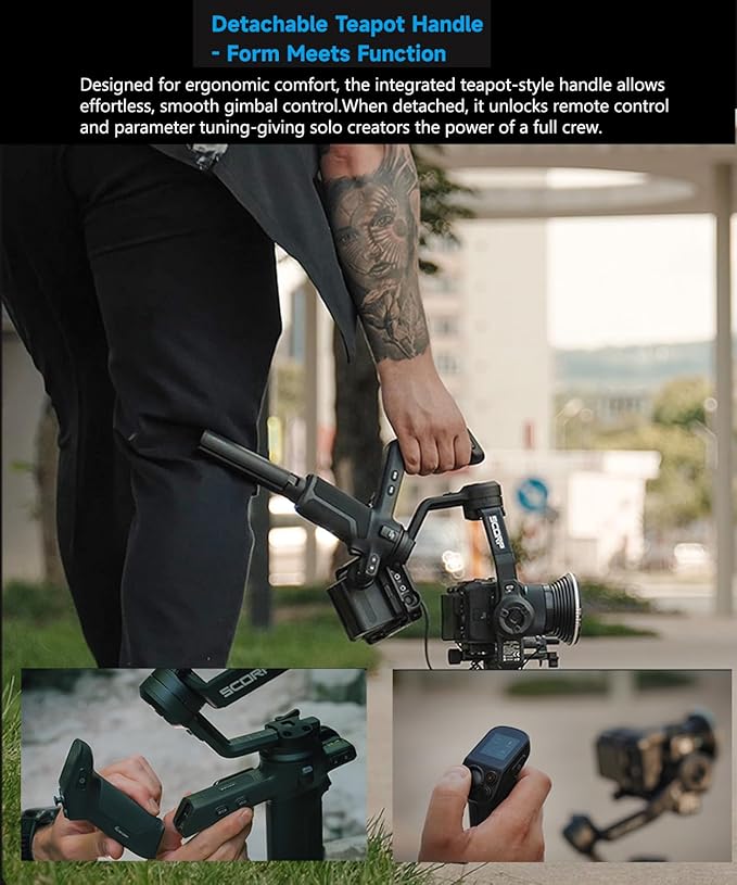 FeiyuTech SCORP 3 KIT Gimbal Stabilizer for DSLR and Mirrorless Camera,Built-in AI Tracking,Detachable Handle,3-Axis Gimbal for Sony/Canon/Nikon/Fujifilm, Max 7.721lbs,Touch Screen with Case