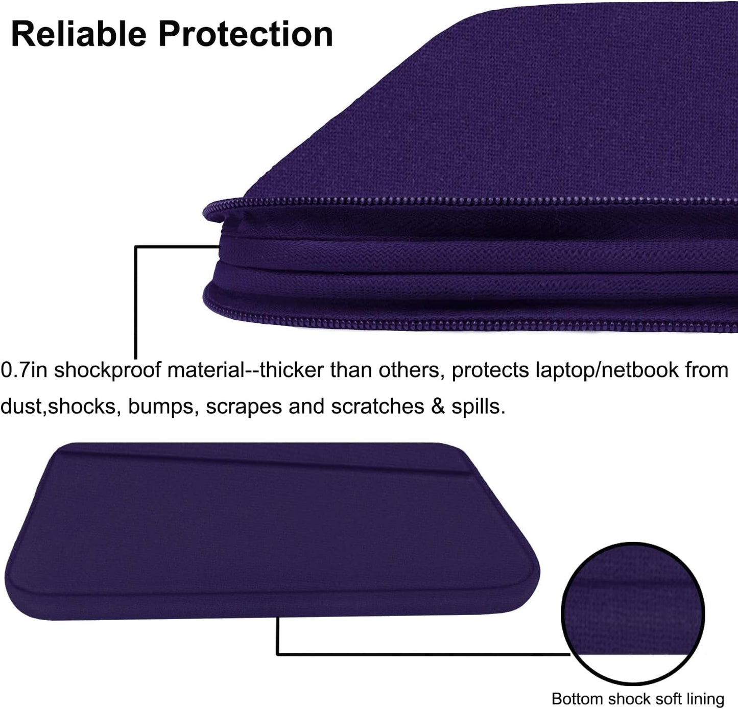 15.6 inch Laptop Sleeve Case, Durable Computer Carrying Bag Protective Case Briefcase Handbag with Front Pocket, Slim Laptop Case Cover for 15.6 Inch HP, Dell, Lenovo, Asus, Notebook, Purple