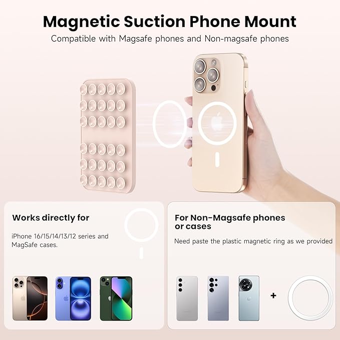 Patented Magnetic Sticky Phone Suction Grip Mount for MagSafe Case,Magnet Silicone Portable Stand Holder for iPhone 16/15/14/13/12 Series and Android, Hands-Free Selfies and Videos,Tea Milk