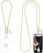 Metal Phone Chain, Crossbody Detachable Phone Lanyard with 1*Wrist Strap & 2* Tether Tabs for iPhone and Smartphones (PaleGold,Extend)