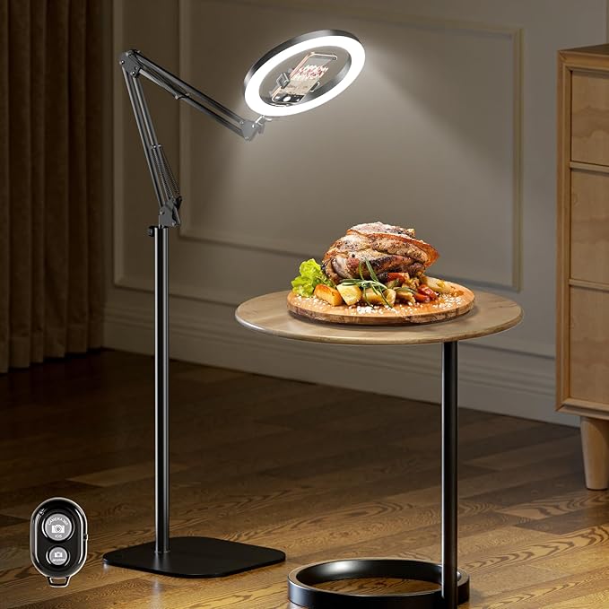 LUXSURE Ring Light Tripod for iPhone with Light,71" Overhead Camera Mount with Phone Holder,Adjustable Ring Light with Stand and iPhone Tripod for Video Recording,Cooking,Painting,TikTok,YouTube