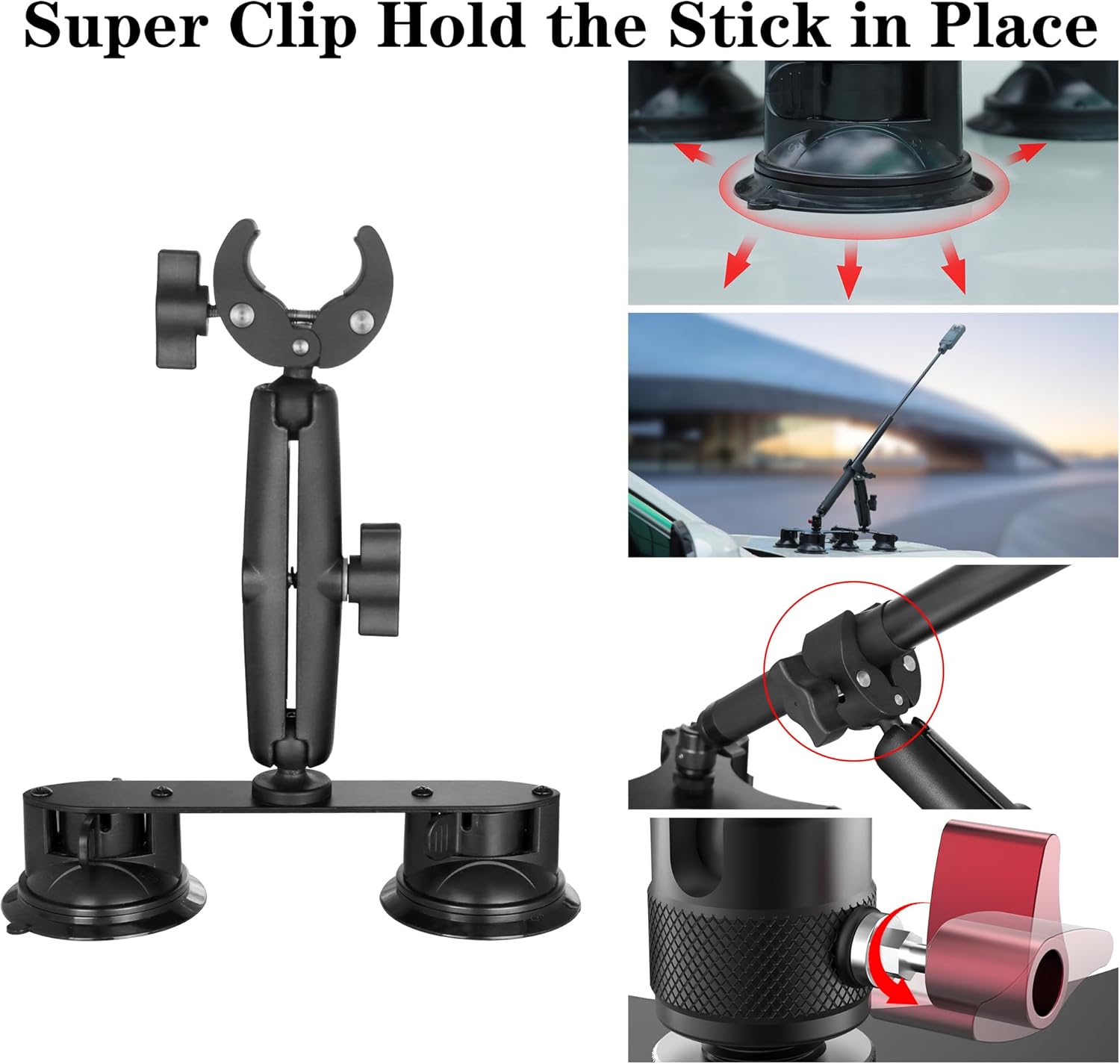 Taisioner Suction Car Mount for Camera Insta360 X5/X4/X3/X2/GO 3/ONE/RS Compatible with Gopro Max 360 Outside Car Mount with 67” Invisible Selfie Stick 5 in 1 Suction Camera kit for Action Camera