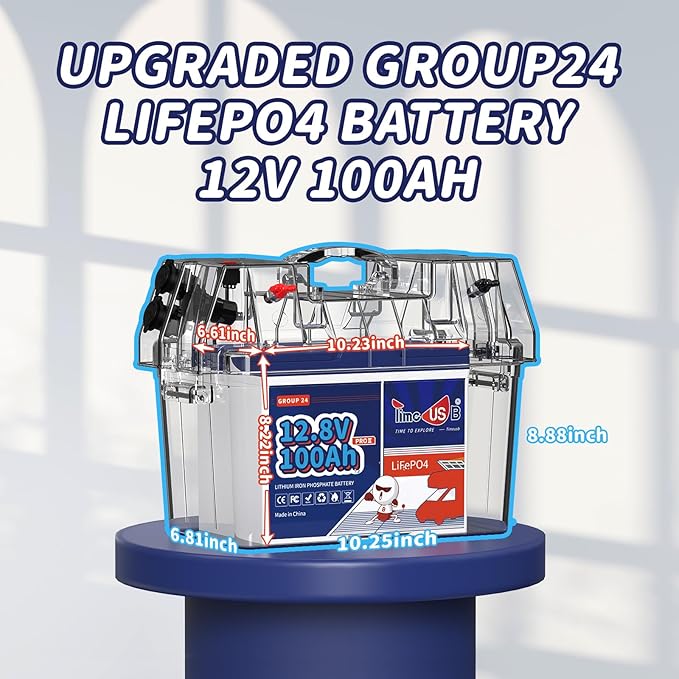 12V 100Ah Group24 Mini LiFePO4 Battery, Grade A Battery Cells, Drop-in Replacement for Lead Acid Battery, 100A BMS, Up to 15000 Cycles, Lithium Battery for RVs, Trolling Motor & Solar System