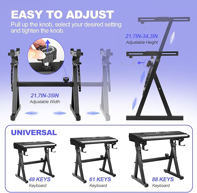 Keyboard Stand Piano Duty Stand Z Style Adjustable Keyboard Holder Piano Keyboard Stand Fits 54, 61 And 88 Keys Electric Keyboards Digital Pianos