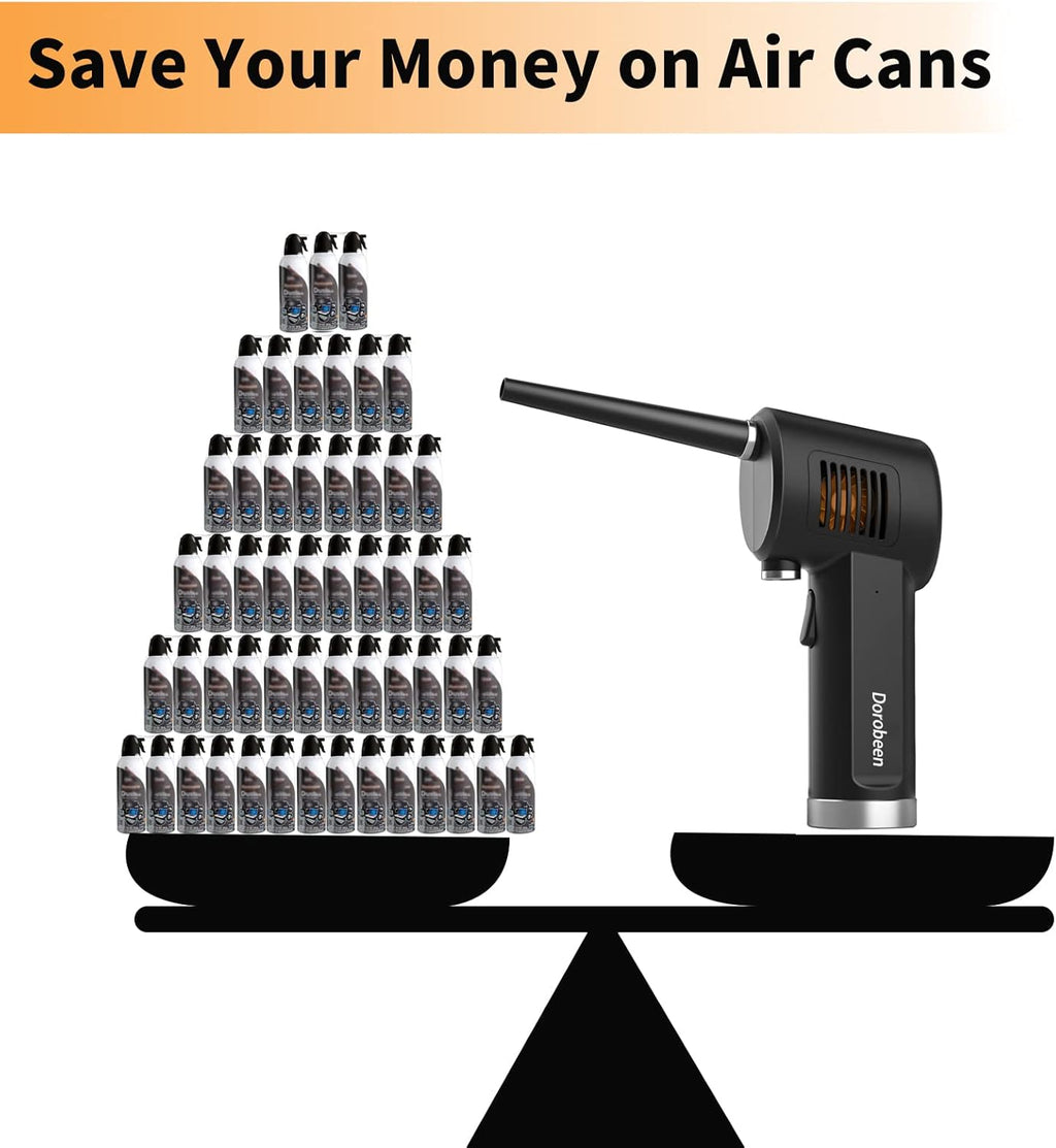 DOROBEEN Compressed Air Duster, Cordless Portable Rechargeable Compressed air, 33000 RPM Electric Air Duster for Computer Keyboard Electronics Cleaning, Built-in Battery Electronic Blower (Black)