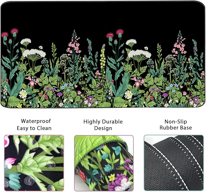 Keyboard Mouse Pad Set, Extended Mouse Pad+Keyboard Wrist Rest Support, Memory Foam Ergonomic Easy Typing, 3Pcs (35.4×15.7 in) Desk Pad Set for Home Office Study Game - Weeds