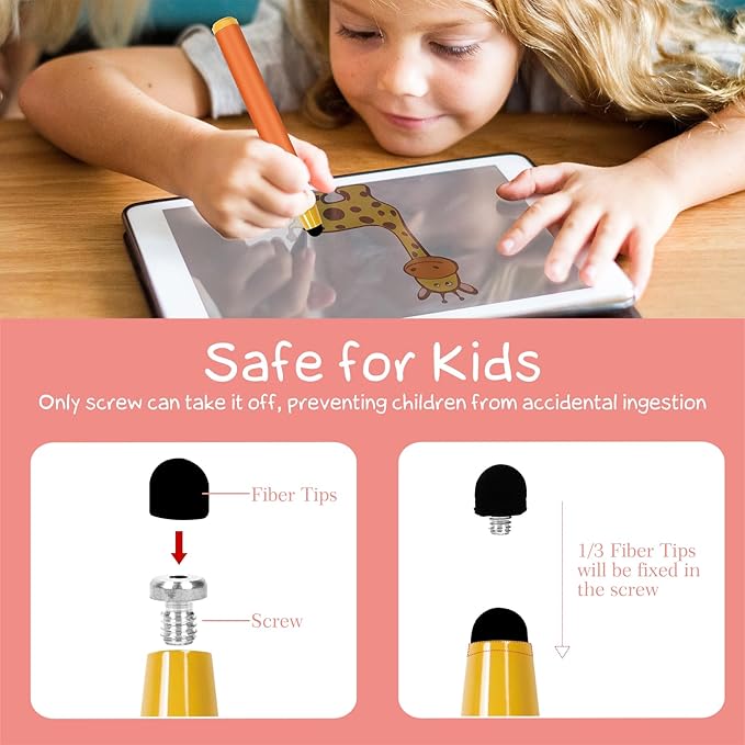 Kid-Friendly Stylus Pens for Touch Screens, Crayon Stylus Pen for iPhone Ipad Air Mini Pro, Fire HD Kids Tablet, Android Tablet, Dragon Touch - Blue Pink Green Purple Red (5 Pack)