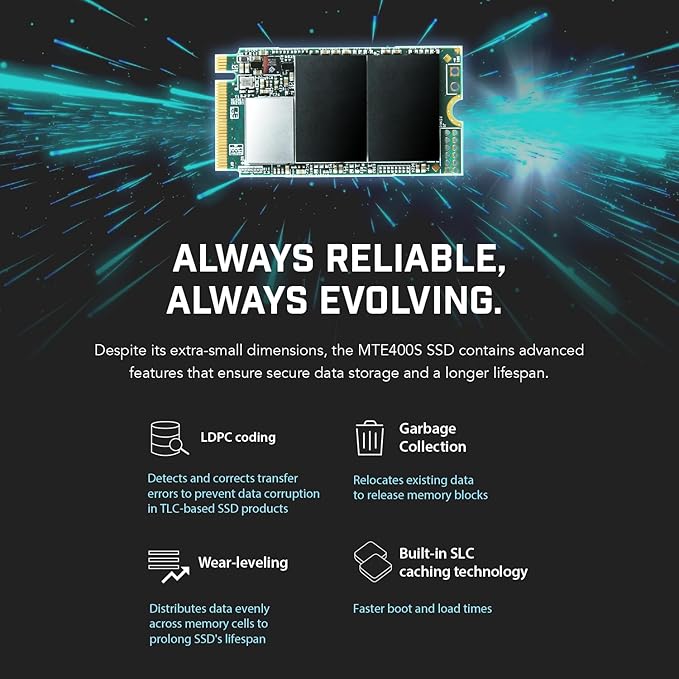 Transcend 256GB MTE400S M.2 2242 PCIe Gen3x4 SSD, Compatible with Ultra-Thin Laptops, Dram-Less Low Power, Up to 2000MB/s, TLC - TS256GMTE400S